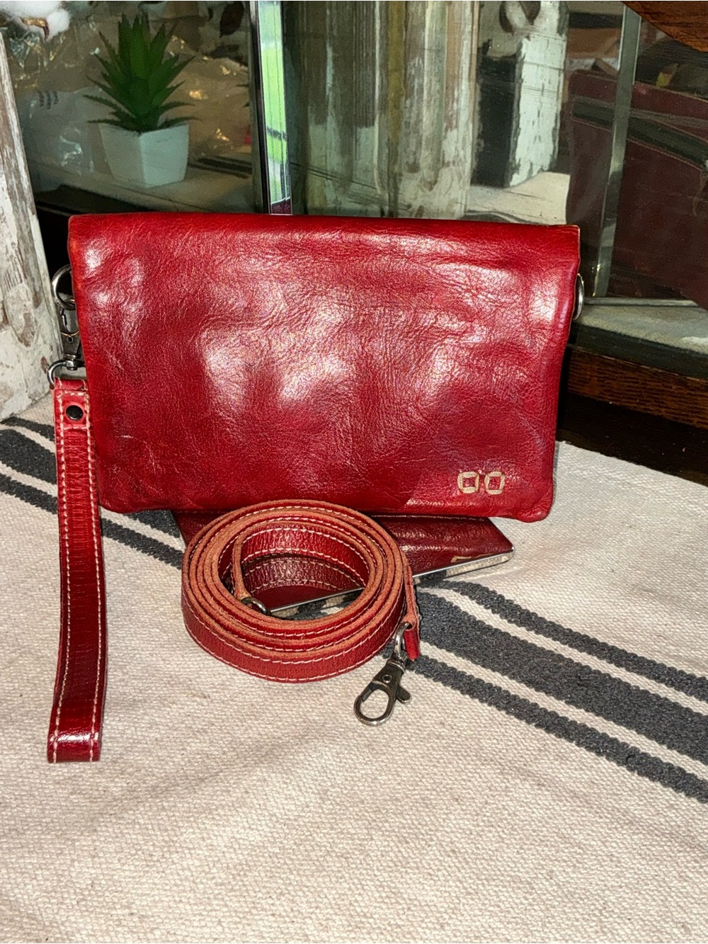 Bed Stu Leather Cadence Wallet Wristlet Crossbody Bag Red Rustic MSRP $179